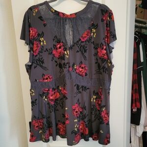 Torrid Gray Peplum Blouse with Ruffled Cap Sleeves